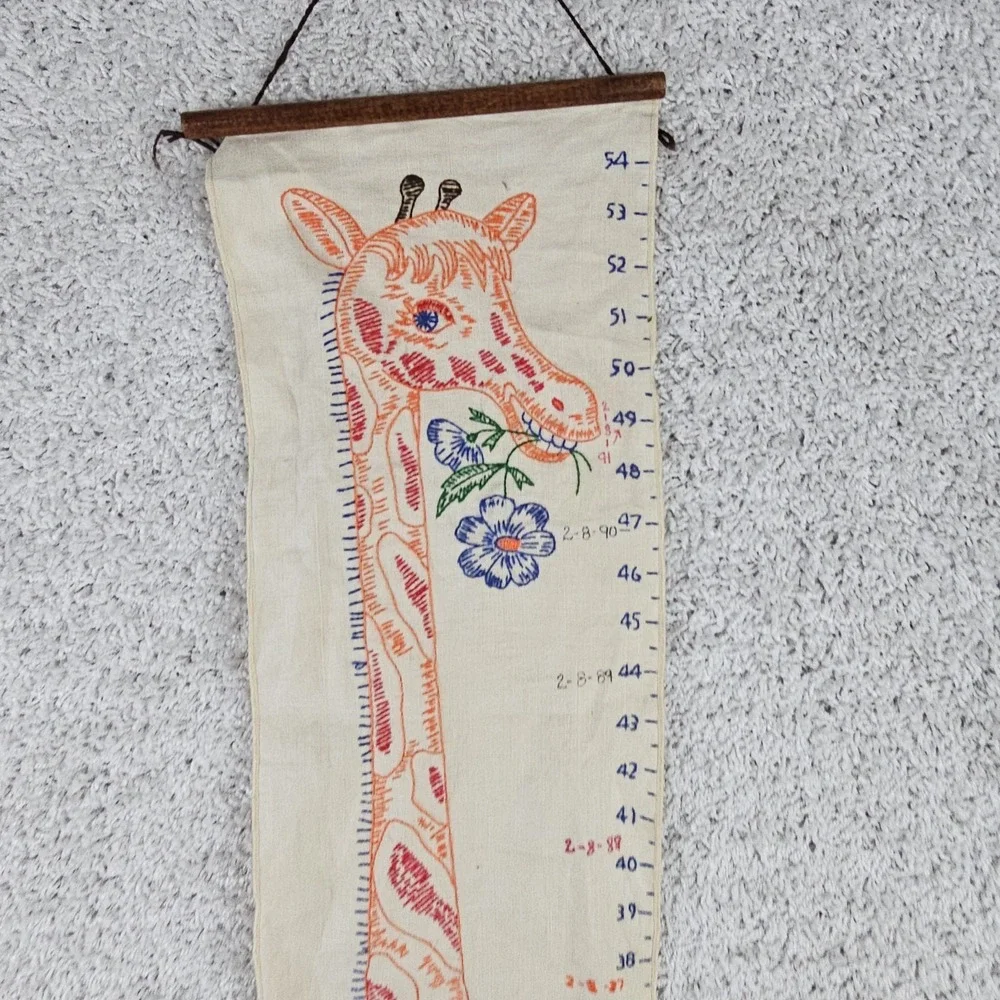 Vintage Wall Hanging Giraffe Flower Growth Chart 80s Used Grandmacore